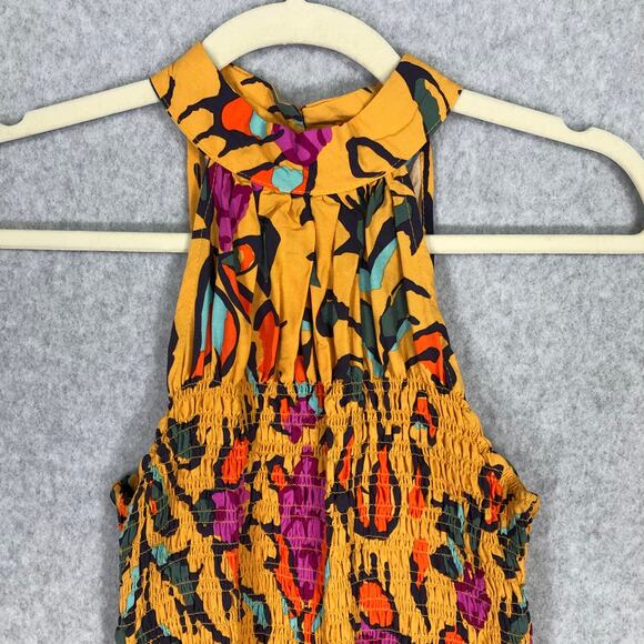 Haute Hippie Top‎ Small Yellow Tank Blouse Ruffle Halter Paisley Floral Boho - Picture 2 of 10